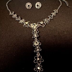 Intricate Silver Floral Necklace and Earring Set